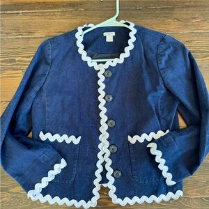 J. Crew Navy Blazer with Pretty White Scallop Trim, Size 4